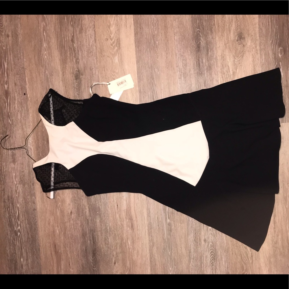 NEVER WORN. Flattering black/white dress w/mesh